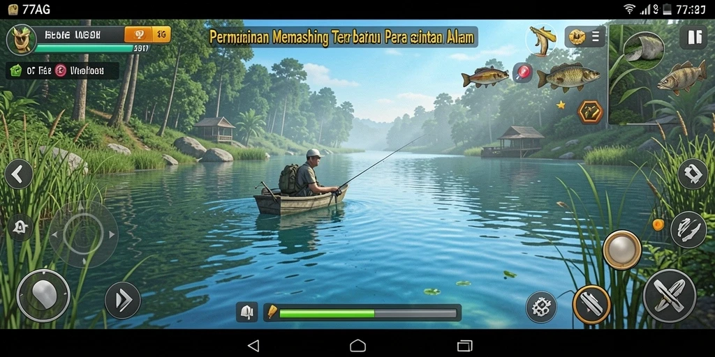 Screenshot gameplay 77AG menampilkan suasana memancing yang realistis.