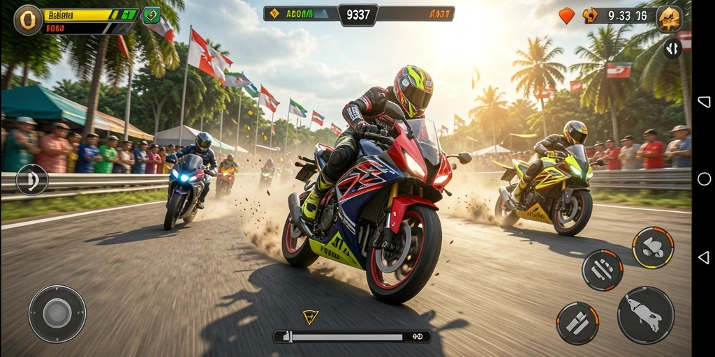 Gameplay seru balapan motor di 93337 dengan grafis menakjubkan.