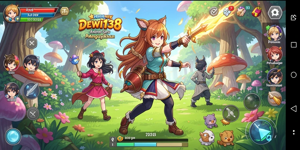Tampilan dinamis gameplay DEWI138 yang penuh warna dan karakter Anime.