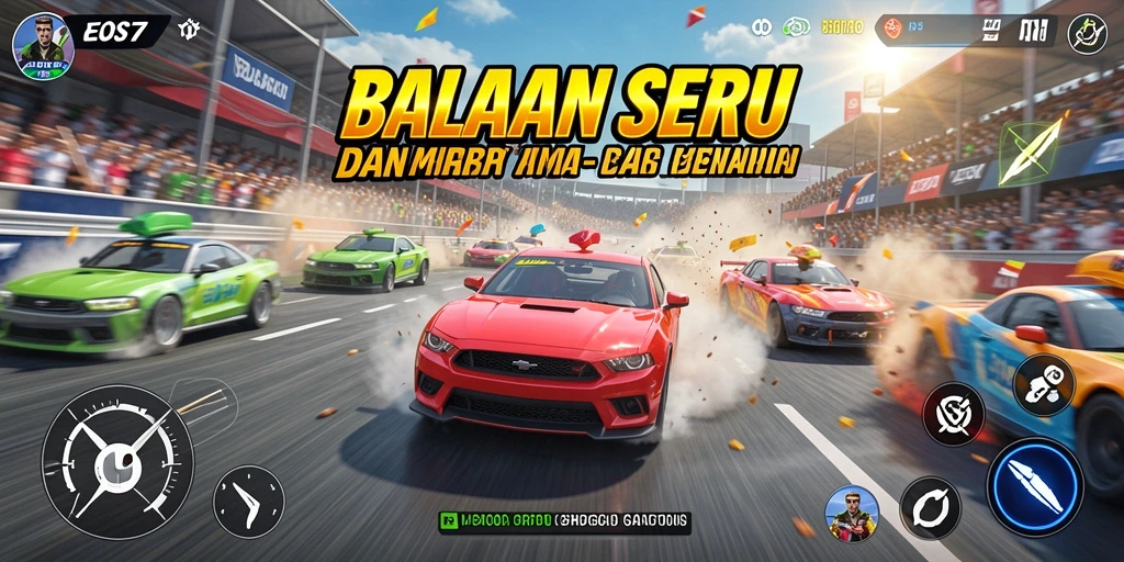 Tampilan gameplay balapan EOS77 yang mendebarkan dan penuh aksi.