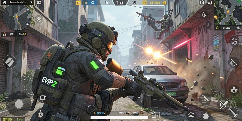 Gameplay seru EVIP2 dalam pertempuran FPS yang intens.