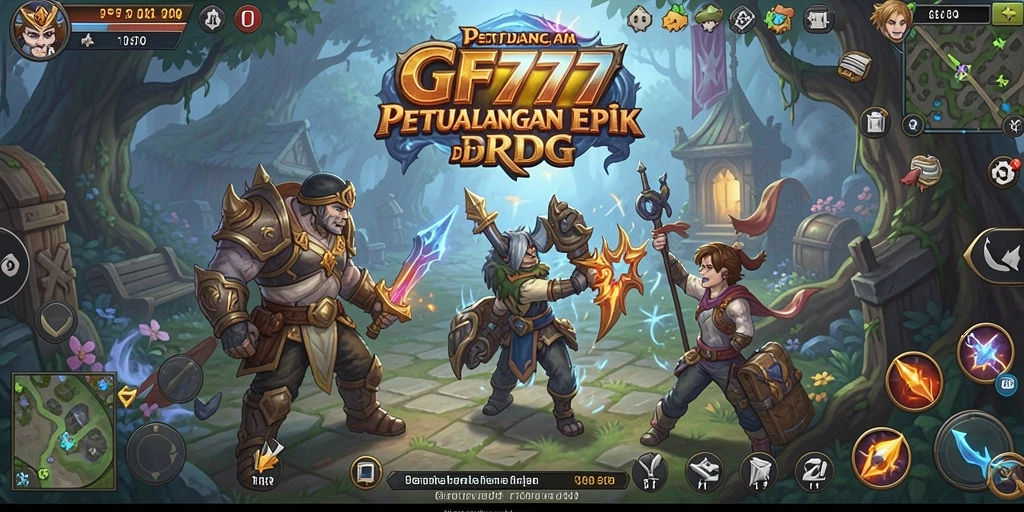 Screenshot gameplay GF777 yang menampilkan pertarungan epik dan eksplorasi dunia.