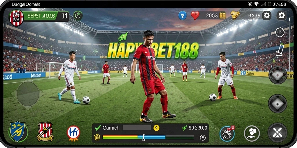 Screenshot <strong>HAPPYBET188</strong> menunjukkan pemain beraksi di lapangan sepak bola.