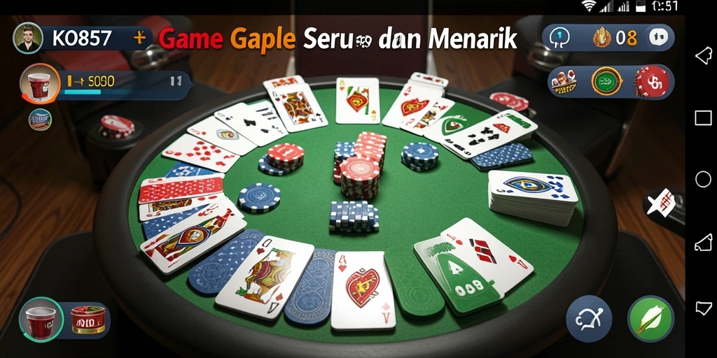 Tampilan screenshot utama KO857 dengan gameplay Gaple yang mengasyikkan.