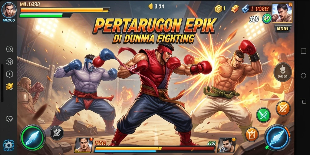 Tampilan gameplay mendebarkan dari MILO88 dalam pertarungan Fighting.