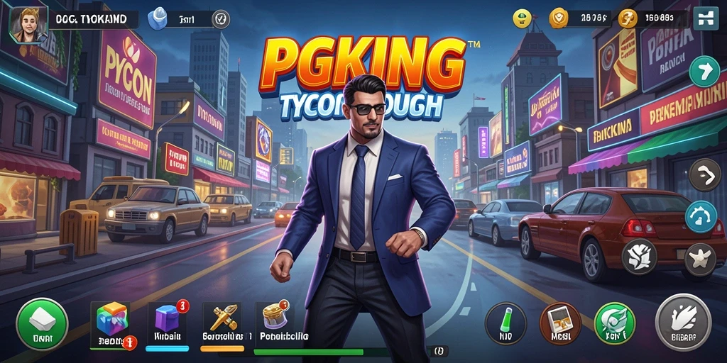 Screenshot PGKING menampilkan pengelolaan bisnis yang menarik dan strategi Tycoon.