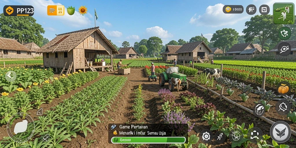 Screenshot gameplay PP123 menampilkan aktivitas bertani yang seru dan interaktif.