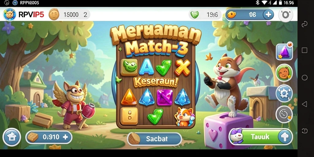Tangkapan layar RPVIP5 menampilkan aksi mencocokkan elemen yang seru.