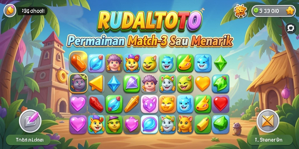 Tangkapan layar RUDALTOTO menampilkan gameplay Match-3 yang seru.