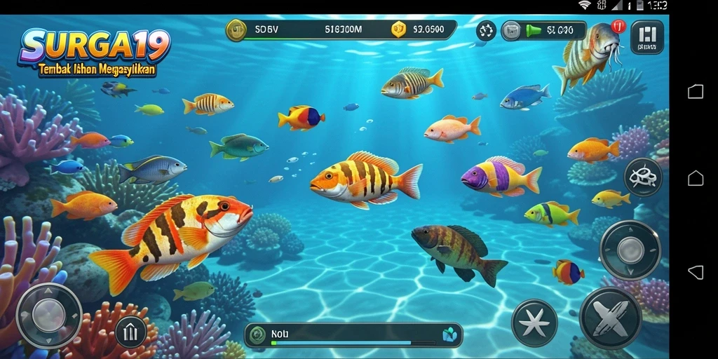 Tangkapan layar permainan SURGA19 dengan tampilan gameplay Tembak Ikan yang seru.