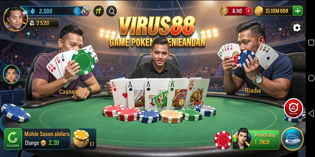 Screenshot gameplay Poker yang mendebarkan dari VIRUS88.