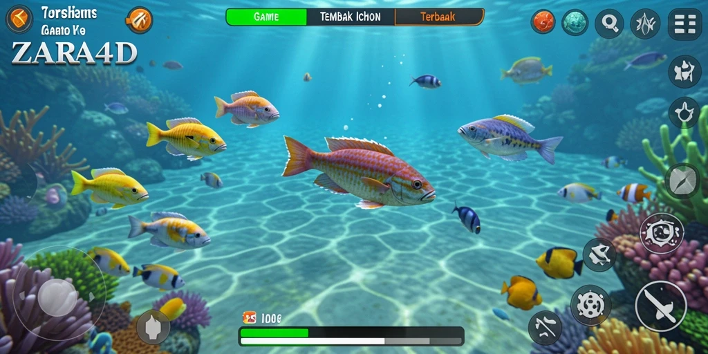 Screenshot gameplay ZARA4D dengan aksi Tembak Ikan yang seru.